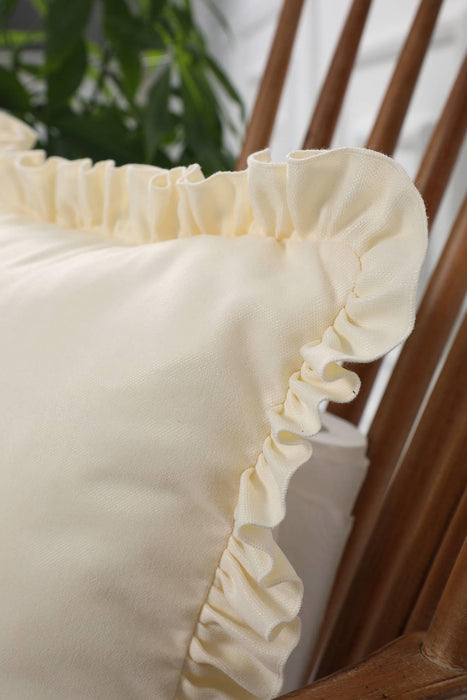 Decorative Throw Pillow Cover with Frilled Edges, 18x18 Inches Modern Design Cushion Cover for Cozy Homes, Solid Modern Pillow Cover,K-107 Ecru