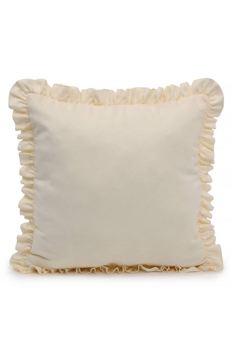 Decorative Throw Pillow Cover with Frilled Edges, 18x18 Inches Modern Design Cushion Cover for Cozy Homes, Solid Modern Pillow Cover,K-107 Ecru