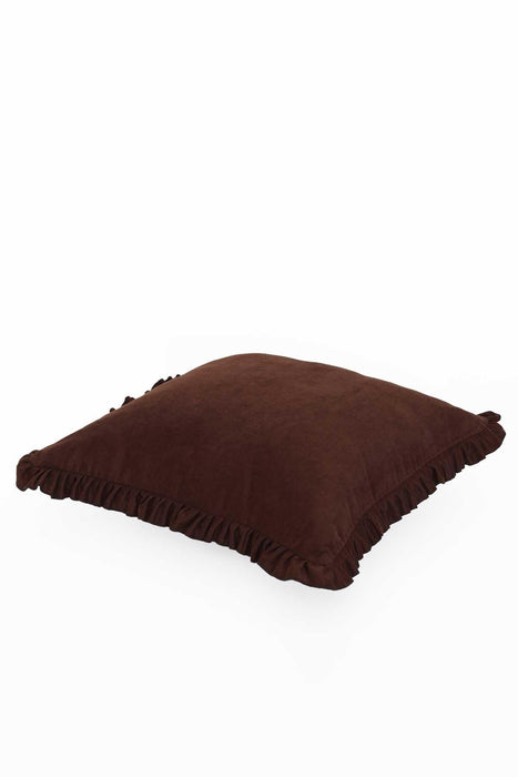 Decorative Throw Pillow Cover with Frilled Edges, 18x18 Inches Modern Design Cushion Cover for Cozy Homes, Solid Modern Pillow Cover,K-107 Ecru