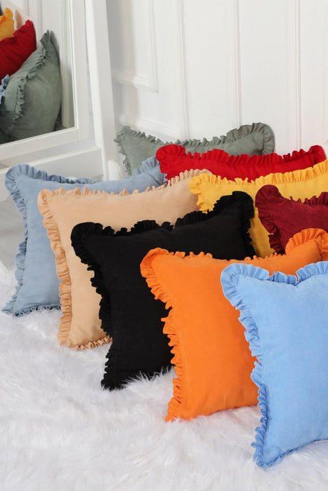 Decorative Throw Pillow Cover with Frilled Edges, 18x18 Inches Modern Design Cushion Cover for Cozy Homes, Solid Modern Pillow Cover,K-107 Ecru