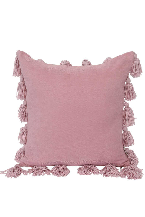 Decorative Throw Pillow Cover Surrounded with Big Tassels, 18x18 Inches Modern Polyester Cushion Cover, Farmhouse Pillow Cover,K-111