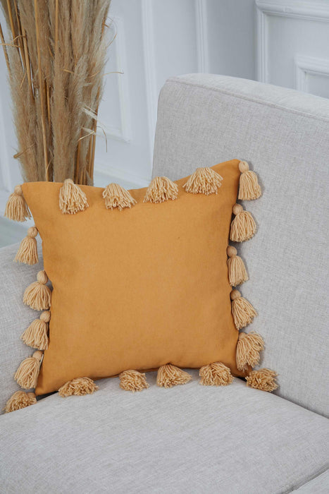 Decorative Throw Pillow Cover Surrounded with Big Tassels, 18x18 Inches Modern Polyester Cushion Cover, Farmhouse Pillow Cover,K-111