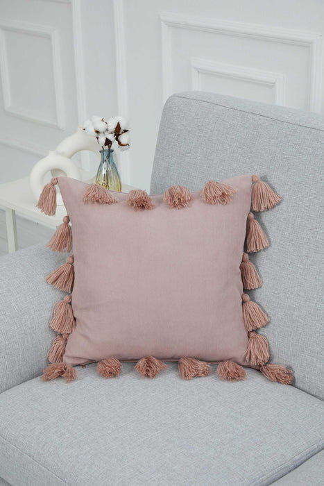 Decorative Throw Pillow Cover Surrounded with Big Tassels, 18x18 Inches Modern Polyester Cushion Cover, Farmhouse Pillow Cover,K-111