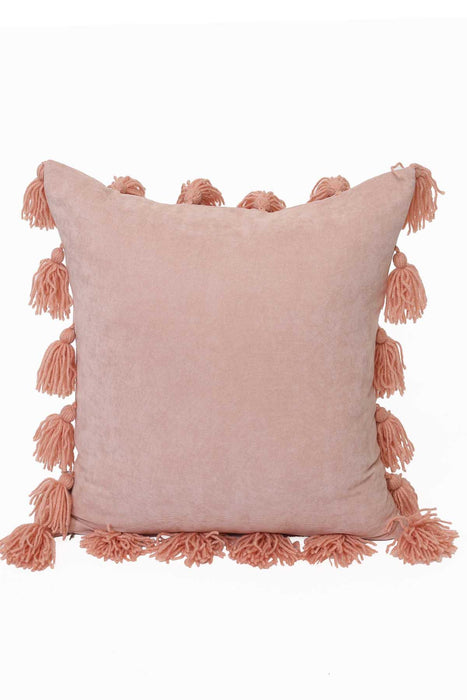 Decorative Throw Pillow Cover Surrounded with Big Tassels, 18x18 Inches Modern Polyester Cushion Cover, Farmhouse Pillow Cover,K-111