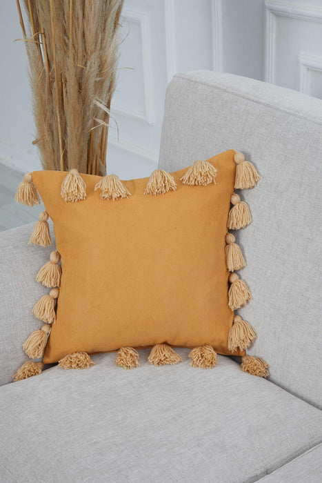 Decorative Throw Pillow Cover Surrounded with Big Tassels, 18x18 Inches Modern Polyester Cushion Cover, Farmhouse Pillow Cover,K-111