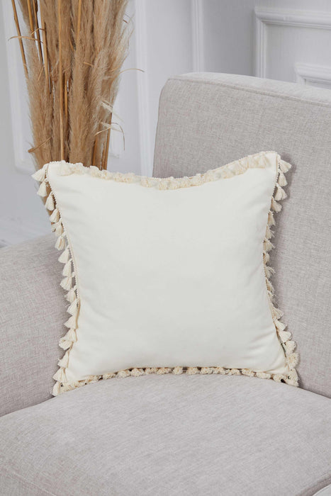 Boho Decorative Polyester Throw Pillow Covers with Pendant Tassels 18 x 18 inch Modern Design Cushion Covers Farmhouse Sofa, Bed,K-105