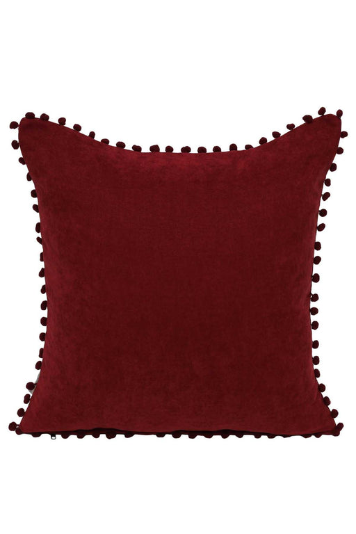 Solid Knit Throw Pillow Cover with Pom-poms, 18x18 Inches Modern Decorative Design Cushion Covers for Couch, Housewarming Gift,K-106 Maroon