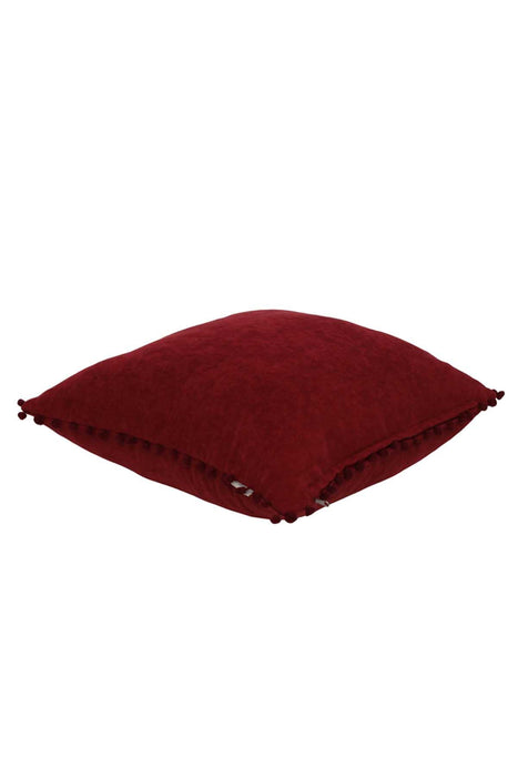 Solid Knit Throw Pillow Cover with Pom-poms, 18x18 Inches Modern Decorative Design Cushion Covers for Couch, Housewarming Gift,K-106 Maroon