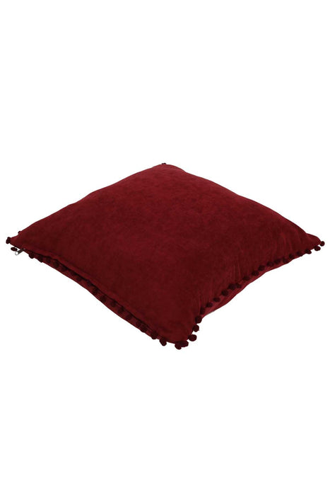 Solid Knit Throw Pillow Cover with Pom-poms, 18x18 Inches Modern Decorative Design Cushion Covers for Couch, Housewarming Gift,K-106 Maroon