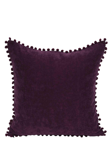 Solid Knit Throw Pillow Cover with Pom-poms, 18x18 Inches Modern Decorative Design Cushion Covers for Couch, Housewarming Gift,K-106