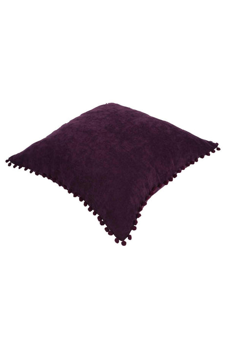 Solid Knit Throw Pillow Cover with Pom-poms, 18x18 Inches Modern Decorative Design Cushion Covers for Couch, Housewarming Gift,K-106 Maroon