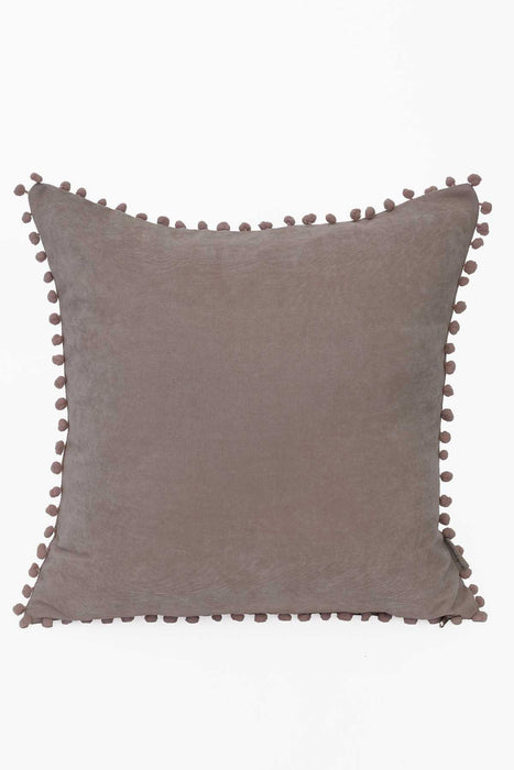 Solid Knit Throw Pillow Cover with Pom-poms, 18x18 Inches Modern Decorative Design Cushion Covers for Couch, Housewarming Gift,K-106 Maroon