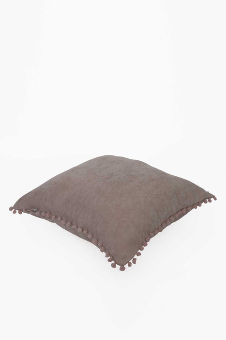 Solid Knit Throw Pillow Cover with Pom-poms, 18x18 Inches Modern Decorative Design Cushion Covers for Couch, Housewarming Gift,K-106 Maroon