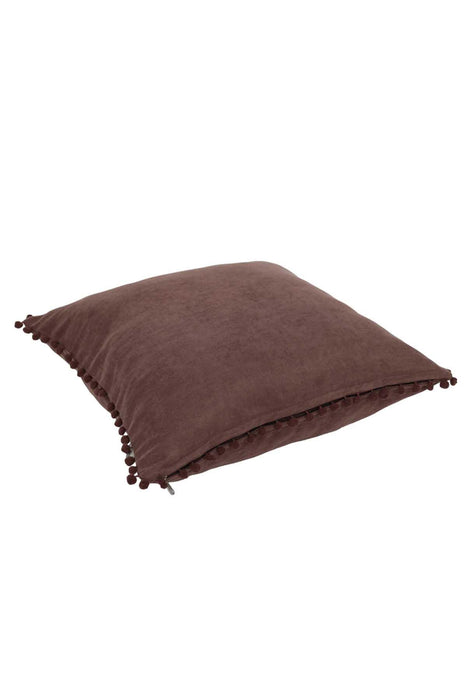 Solid Knit Throw Pillow Cover with Pom-poms, 18x18 Inches Modern Decorative Design Cushion Covers for Couch, Housewarming Gift,K-106 Maroon
