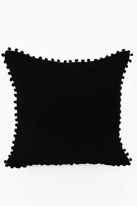 Solid Knit Throw Pillow Cover with Pom-poms, 18x18 Inches Modern Decorative Design Cushion Covers for Couch, Housewarming Gift,K-106