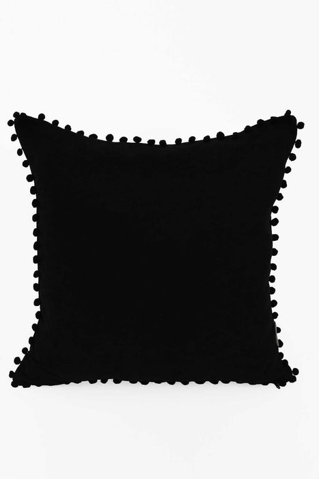 Solid Knit Throw Pillow Cover with Pom-poms, 18x18 Inches Modern Decorative Design Cushion Covers for Couch, Housewarming Gift,K-106