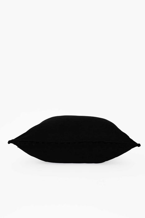 Solid Knit Throw Pillow Cover with Pom-poms, 18x18 Inches Modern Decorative Design Cushion Covers for Couch, Housewarming Gift,K-106 Black
