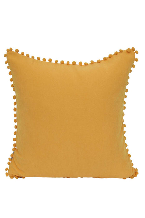 Solid Knit Throw Pillow Cover with Pom-poms, 18x18 Inches Modern Decorative Design Cushion Covers for Couch, Housewarming Gift,K-106 Yellow