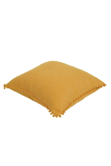 Solid Knit Throw Pillow Cover with Pom-poms, 18x18 Inches Modern Decorative Design Cushion Covers for Couch, Housewarming Gift,K-106 Yellow