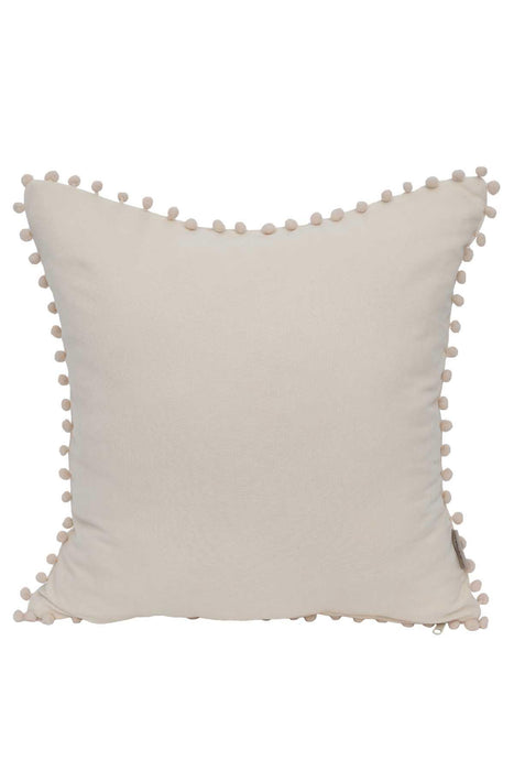 Solid Knit Throw Pillow Cover with Pom-poms, 18x18 Inches Modern Decorative Design Cushion Covers for Couch, Housewarming Gift,K-106 Ecru