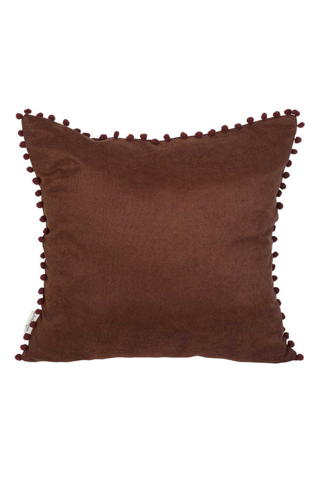 Solid Knit Throw Pillow Cover with Pom-poms, 18x18 Inches Modern Decorative Design Cushion Covers for Couch, Housewarming Gift,K-106 Ecru