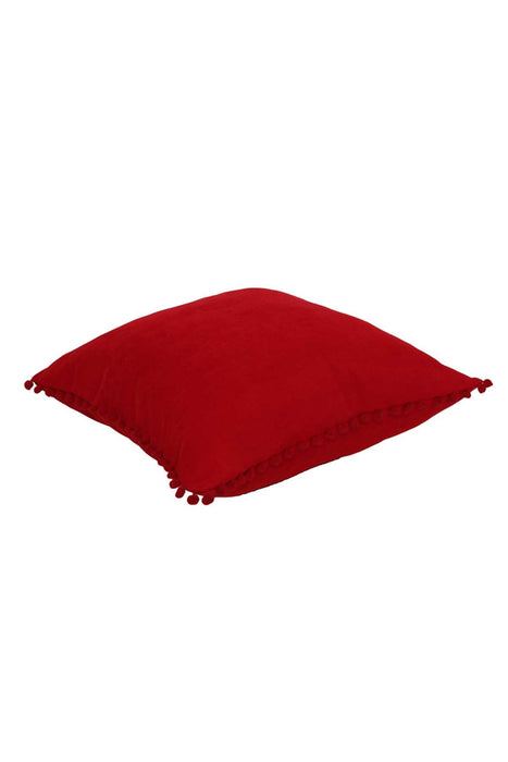 Solid Knit Throw Pillow Cover with Pom-poms, 18x18 Inches Modern Decorative Design Cushion Covers for Couch, Housewarming Gift,K-106 Red