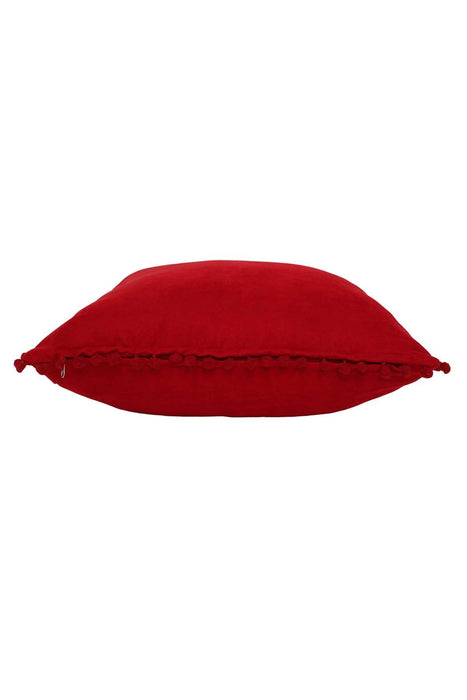 Solid Knit Throw Pillow Cover with Pom-poms, 18x18 Inches Modern Decorative Design Cushion Covers for Couch, Housewarming Gift,K-106 Red