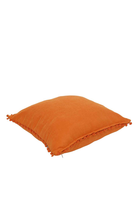 Solid Knit Throw Pillow Cover with Pom-poms, 18x18 Inches Modern Decorative Design Cushion Covers for Couch, Housewarming Gift,K-106 Orange