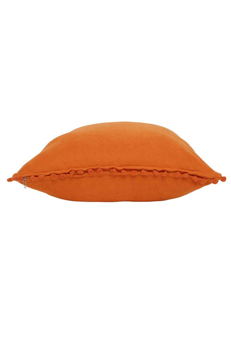 Solid Knit Throw Pillow Cover with Pom-poms, 18x18 Inches Modern Decorative Design Cushion Covers for Couch, Housewarming Gift,K-106 Orange
