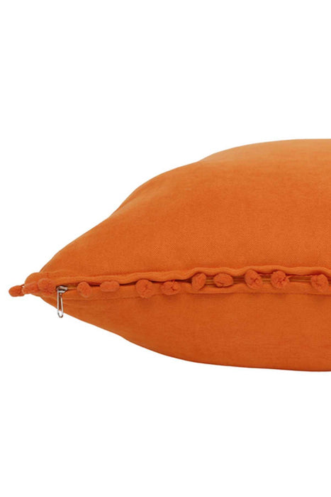 Solid Knit Throw Pillow Cover with Pom-poms, 18x18 Inches Modern Decorative Design Cushion Covers for Couch, Housewarming Gift,K-106 Orange