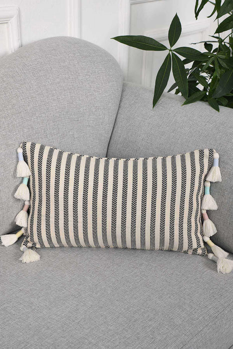 Striped Tasseled Throw Pillow Cover, 20x12 Large and Soft Pillow Cover for Decorative Living Rooms, Housewarming Decorative Gift,K-209