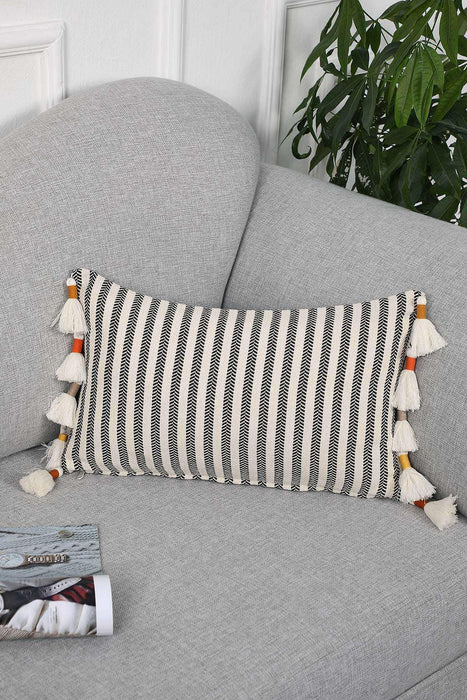 Boho Decorative Throw Pillow Covers with Tassels 12x20 inch Tuffled Cushion Covers Traditional Anatolian Peshtemal Look for Couch Sofa Bed,K-209