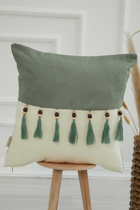 Boho Decorative Throw Pillow Covers with Tassels and Chaplet, 18 x 18 inch Modern Design Polyester Cushion Covers for Couch,K-100