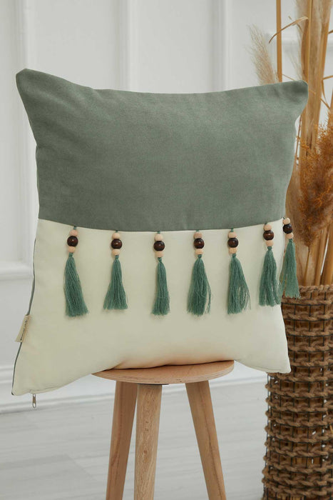 Boho Decorative Throw Pillow Covers with Tassels and Chaplet, 18 x 18 inch Modern Design Polyester Cushion Covers for Couch,K-100