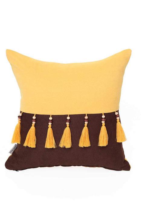 Boho Decorative Throw Pillow Covers with Tassels and Chaplet, 18 x 18 inch Modern Design Polyester Cushion Covers for Couch,K-100