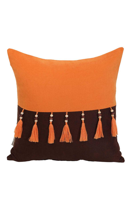 Boho Decorative Throw Pillow Covers with Tassels and Chaplet, 18 x 18 inch Modern Design Polyester Cushion Covers for Couch,K-100