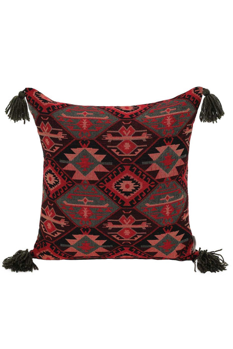 Traditional Throw Pillow Cover with Tassels on Each Edges, 18x18 Inches Anatolian Patterned Cushion Cover made with Upholstery Fabric,K-128