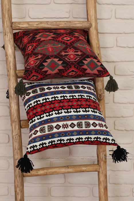 Boho Decorative Throw Pillow Covers with Tassels, Cushion Covers (18 x 18 inch) Traditional Anatolian Rug Patterned,K-128