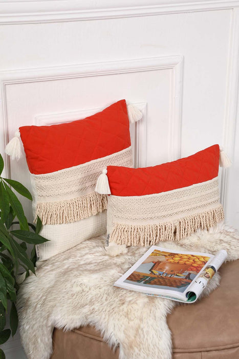 Bohemian Style Throw Pillow Cover with Long Fringes and Tassels on the Edges, Adorable 20x12 Cushion Cover Design for Home Decoration,K-211