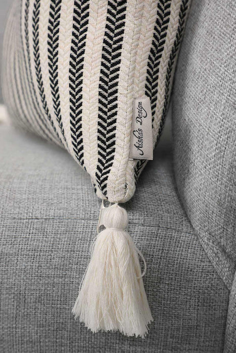 Boho Striped Throw Pillow Cover with Tassels on Each Edges, 20x12 Inches Traditional Anatolian Peshtemal Look Pillow Cover,K-216
