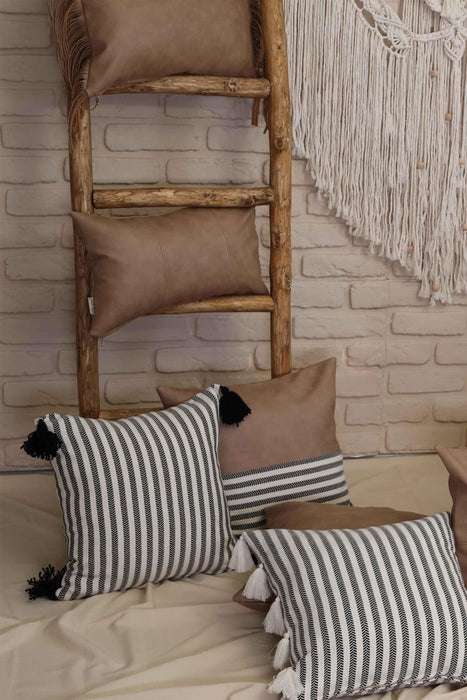 Boho Decorative Throw Pillow Covers with Tassels, Tuffled Cushion Covers 45 x 45 cm (18 x 18 inch) Traditional Anatolian Peshtemal Look,,K-131