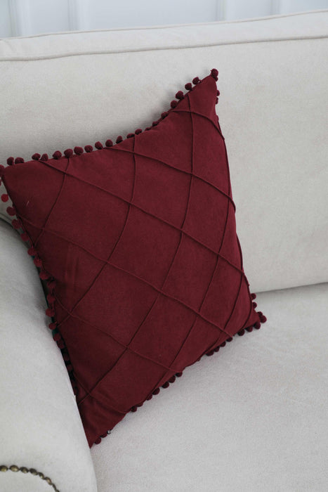 غطاء وسادة مبطن من بوهو مع كرات بوم على الحواف، غطاء وسادة بلون سادة مقاس 45.72 × 45.72 سم هدية الترحيب بالمنزل الجديد، K-245