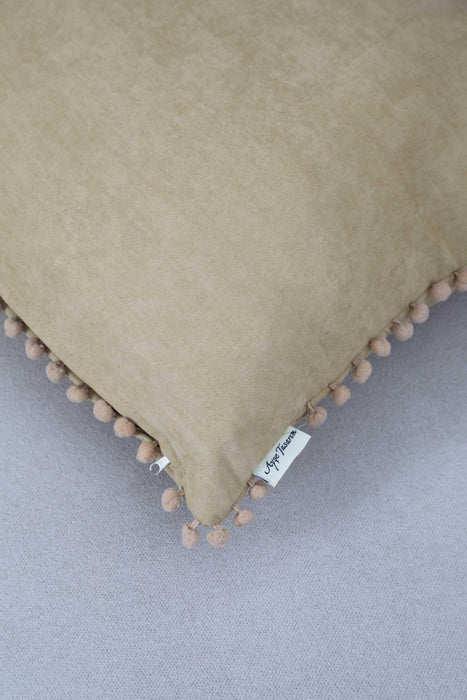 غطاء وسادة مبطن من بوهو مع كرات بوم على الحواف، غطاء وسادة بلون سادة مقاس 45.72 × 45.72 سم هدية الترحيب بالمنزل الجديد، K-245