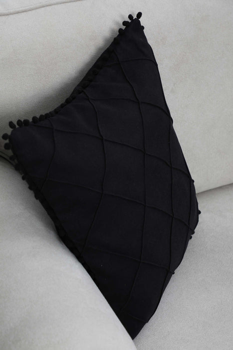 غطاء وسادة مبطن من بوهو مع كرات بوم على الحواف، غطاء وسادة بلون سادة مقاس 45.72 × 45.72 سم هدية الترحيب بالمنزل الجديد، K-245