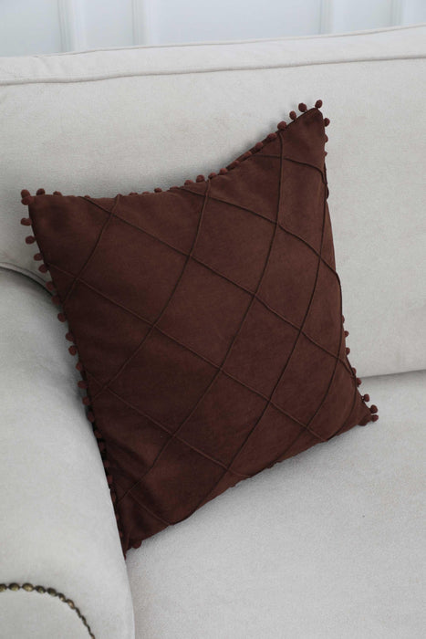 غطاء وسادة مبطن من بوهو مع كرات بوم على الحواف، غطاء وسادة بلون سادة مقاس 45.72 × 45.72 سم هدية الترحيب بالمنزل الجديد، K-245