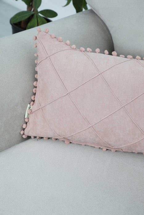 Solid Throw Pillow Cover with Plent of Side Pom-poms, 20x12 Inches Soft Cushion Cover for Sofa and Chair, Living Room Pillow Cover,K-244