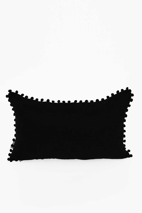 Solid Boho Decorative Pillow Cover with Pom-poms, 20x12 Inches Rectangle Large and Soft Comfortable Lumbar Pillow Cover,K-110