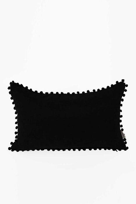 Solid Boho Decorative Pillow Cover with Pom-poms, 20x12 Inches Rectangle Large and Soft Comfortable Lumbar Pillow Cover,K-110