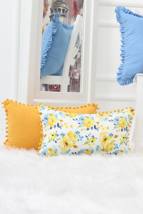 Boho Rectangle Polyester Decorative Throw Pillow Covers with Pom-poms 30 x 50 cm (12 x 20 inch) Rectangle Polyester Cushion Covers,K-110
