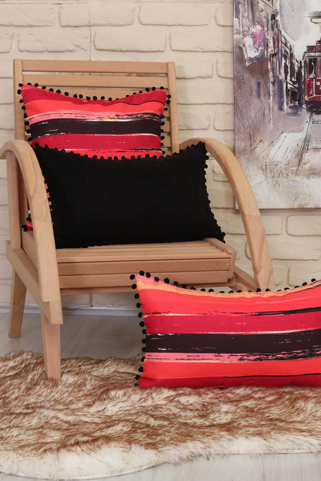 Boho Rectangle Polyester Decorative Throw Pillow Covers with Pom-poms 30 x 50 cm (12 x 20 inch) Rectangle Polyester Cushion Covers,K-110